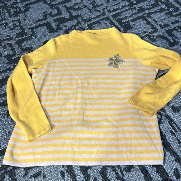 Ann Taylor Factory Yellow Striped Sweater with Floral Accent - Size XL - Picture 4 of 6